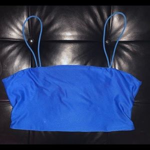 Blue cropped tank with spaghetti straps